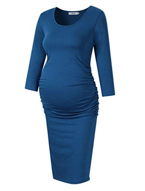 Coolmee Maternity Dress Ruched Round Neck Maternity Dresses