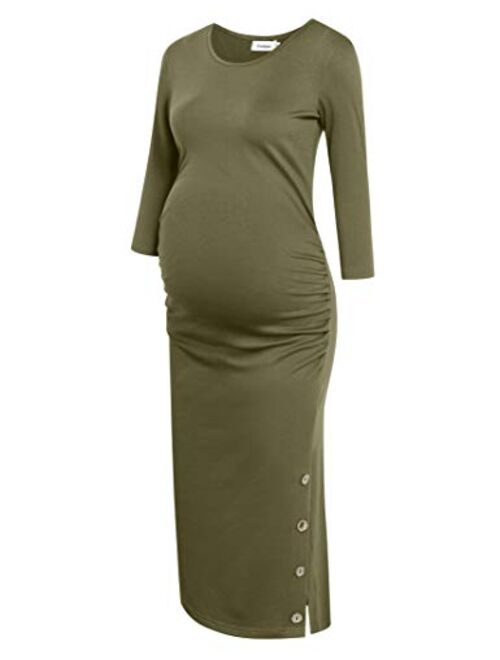 Coolmee Maternity Dress Ruched Round Neck Maternity Dresses