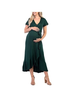 Maternity Short Sleeve Dress with Belt for Baby Shower or Casual Wear