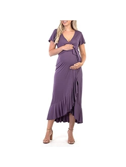 Maternity Short Sleeve Dress with Belt for Baby Shower or Casual Wear