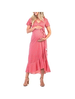 Maternity Short Sleeve Dress with Belt for Baby Shower or Casual Wear