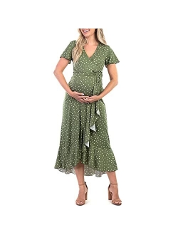 Maternity Short Sleeve Dress with Belt for Baby Shower or Casual Wear