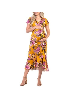 Maternity Short Sleeve Dress with Belt for Baby Shower or Casual Wear