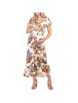 Maternity Short Sleeve Dress with Belt for Baby Shower or Casual Wear