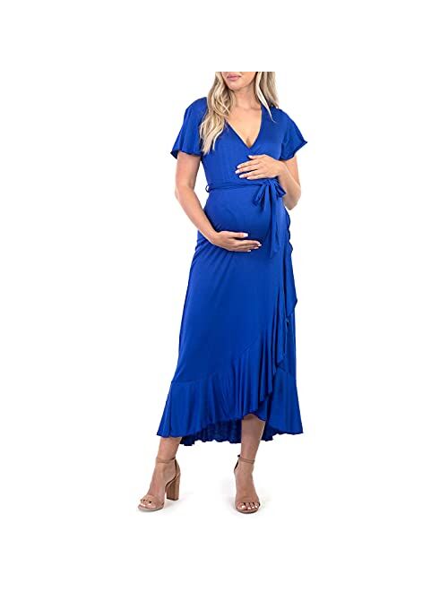 Mother Bee Maternity Maternity Short Sleeve Dress with Belt for Baby Shower or Casual Wear