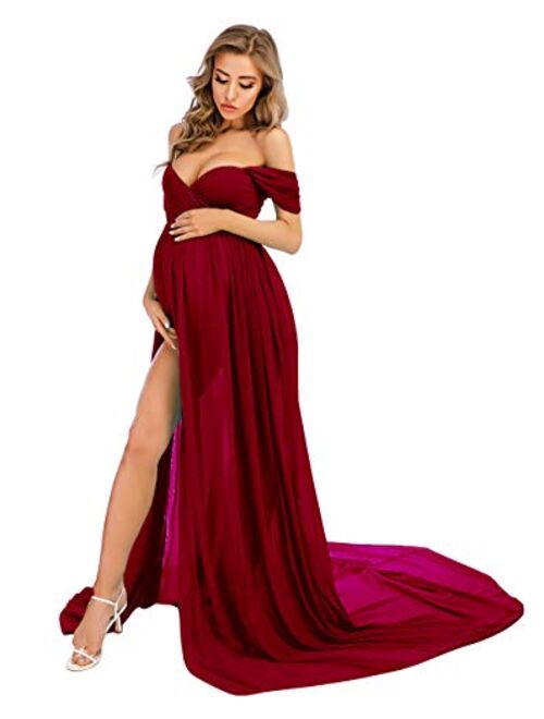 ZIUMUDY Maternity Dress for Photoshoot Photography Split Chiffon Maternity Gown Long Train Maternity Dresses