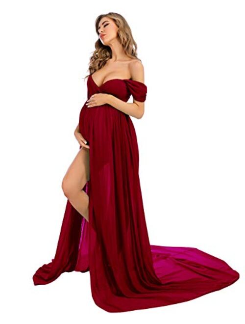 ZIUMUDY Maternity Dress for Photoshoot Photography Split Chiffon Maternity Gown Long Train Maternity Dresses