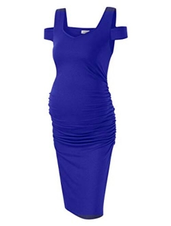 Coolmee Maternity Dress Women's Casual V Neck Sleeveless Solid Color Ruched Knee-Length Maternity Dresses