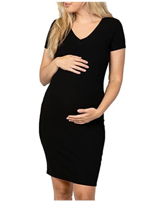 Coolmee Maternity Dress Women's Casual V Neck Sleeveless Solid Color Ruched Knee-Length Maternity Dresses