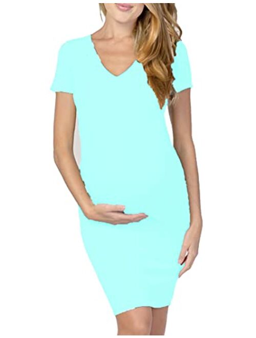 Coolmee Maternity Dress Women's Casual V Neck Sleeveless Solid Color Ruched Knee-Length Maternity Dresses