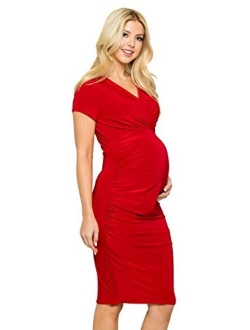 My Bump Women's Short Sleeve Fitted Maternity Wrap Dress(Made in USA)