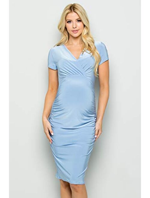 My Bump Women's Short Sleeve Fitted Maternity Wrap Dress(Made in USA)