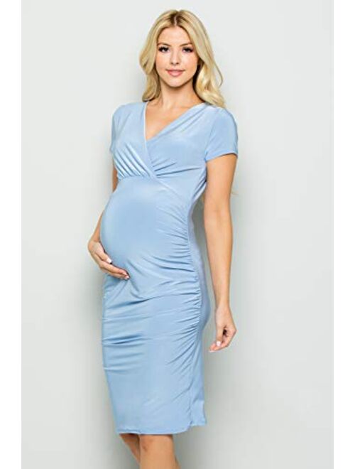 My Bump Women's Short Sleeve Fitted Maternity Wrap Dress(Made in USA)