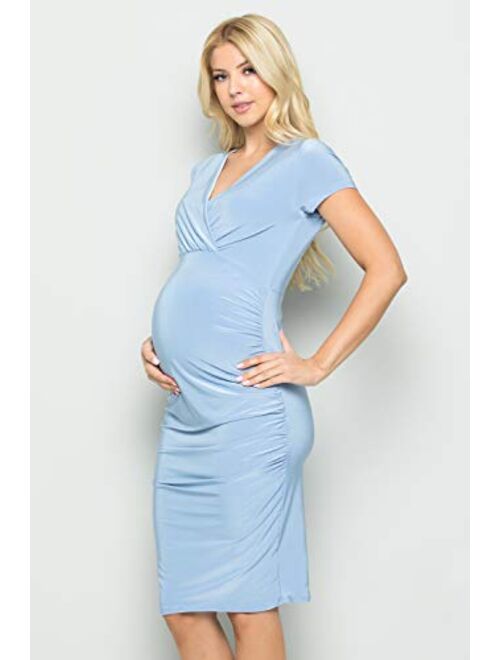 My Bump Women's Short Sleeve Fitted Maternity Wrap Dress(Made in USA)