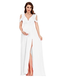 MYZEROING Maternity Dress,Off Shoulders Drop Sleeve Maternity, Photo Prop Dress, Maxi Wedding Gown-Baby Shower