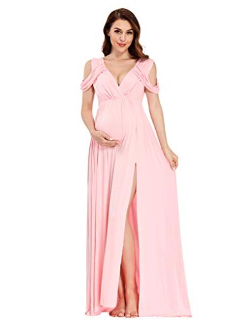 MYZEROING Maternity Dress,Off Shoulders Drop Sleeve Maternity, Photo Prop Dress, Maxi Wedding Gown-Baby Shower