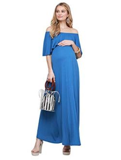 My Bump Women's Ruffle Off The Shoulder Maxi Maternity Dress - Made in USA