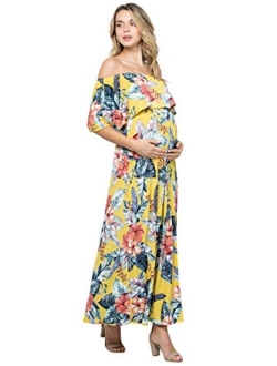 My Bump Women's Ruffle Off The Shoulder Maxi Maternity Dress - Made in USA