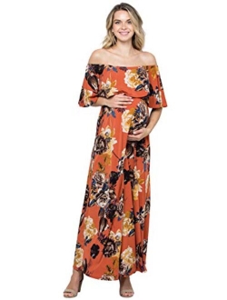 My Bump Women's Ruffle Off The Shoulder Maxi Maternity Dress - Made in USA