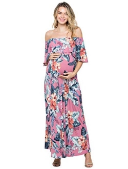 My Bump Women's Ruffle Off The Shoulder Maxi Maternity Dress - Made in USA