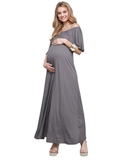 My Bump Women's Ruffle Off The Shoulder Maxi Maternity Dress - Made in USA