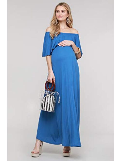 My Bump Women's Ruffle Off The Shoulder Maxi Maternity Dress - Made in USA