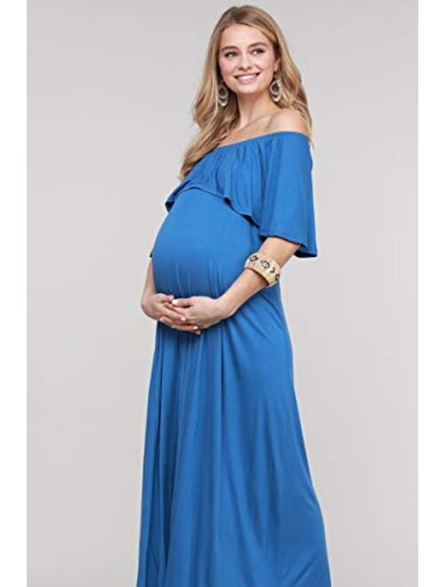 My Bump Women's Ruffle Off The Shoulder Maxi Maternity Dress - Made in USA