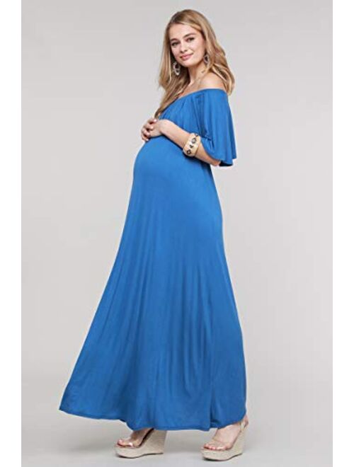 My Bump Women's Ruffle Off The Shoulder Maxi Maternity Dress - Made in USA