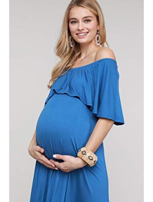 My Bump Women's Ruffle Off The Shoulder Maxi Maternity Dress - Made in USA