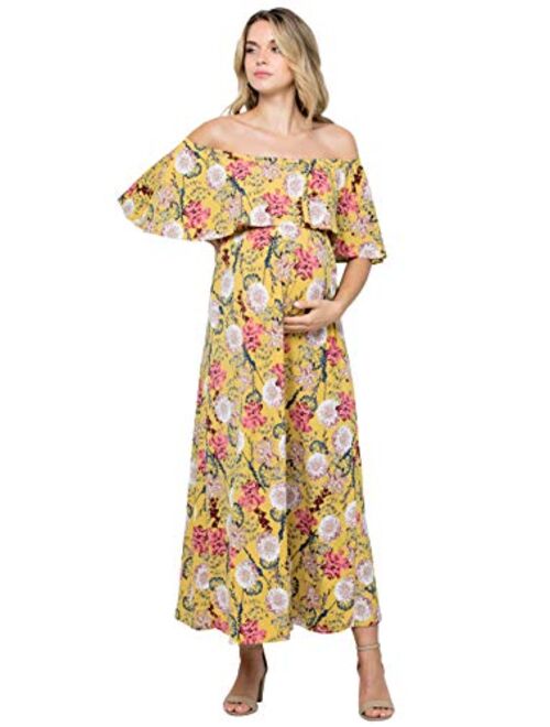 My Bump Women's Ruffle Off The Shoulder Maxi Maternity Dress - Made in USA