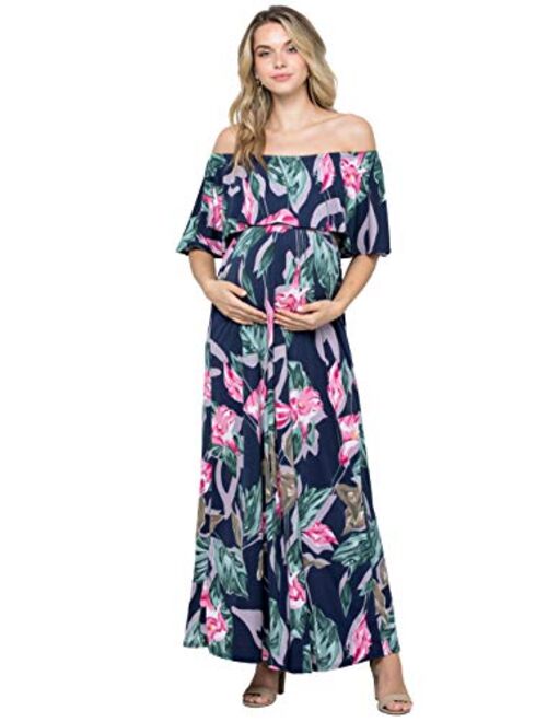 My Bump Women's Ruffle Off The Shoulder Maxi Maternity Dress - Made in USA