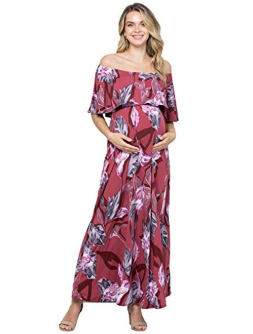 My Bump Women's Ruffle Off The Shoulder Maxi Maternity Dress - Made in USA