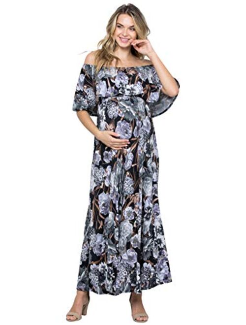 My Bump Women's Ruffle Off The Shoulder Maxi Maternity Dress - Made in USA