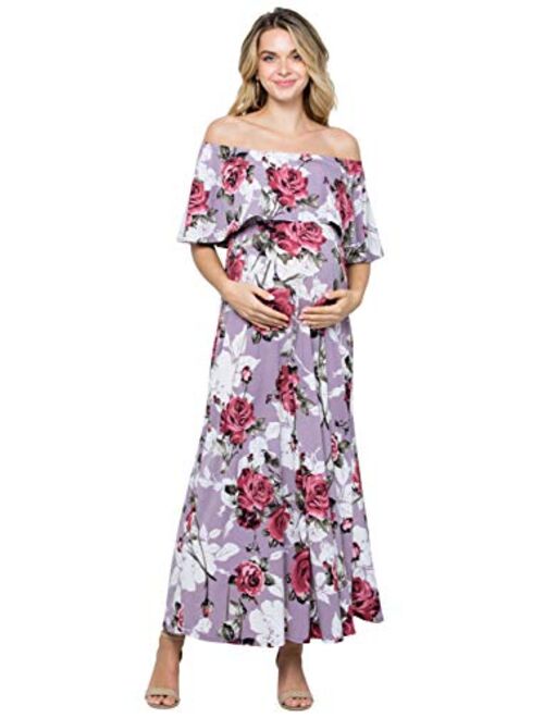 My Bump Women's Ruffle Off The Shoulder Maxi Maternity Dress - Made in USA