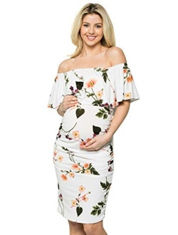 My Bump Women's Ruffle Off-Shoulder Maternity Dress W/Side Sharing(Made in USA)