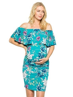 My Bump Women's Ruffle Off-Shoulder Maternity Dress W/Side Sharing(Made in USA)