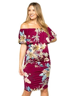 My Bump Women's Ruffle Off-Shoulder Maternity Dress W/Side Sharing(Made in USA)