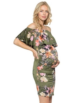 My Bump Women's Ruffle Off-Shoulder Maternity Dress W/Side Sharing(Made in USA)