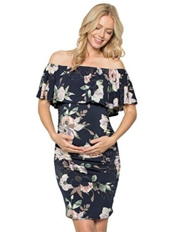 My Bump Women's Ruffle Off-Shoulder Maternity Dress W/Side Sharing(Made in USA)