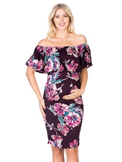 My Bump Women's Ruffle Off-Shoulder Maternity Dress W/Side Sharing(Made in USA)