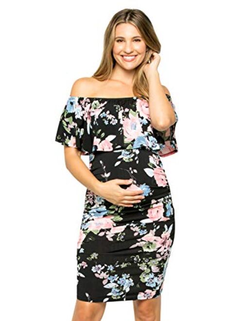 My Bump Women's Ruffle Off-Shoulder Maternity Dress W/Side Sharing(Made in USA)