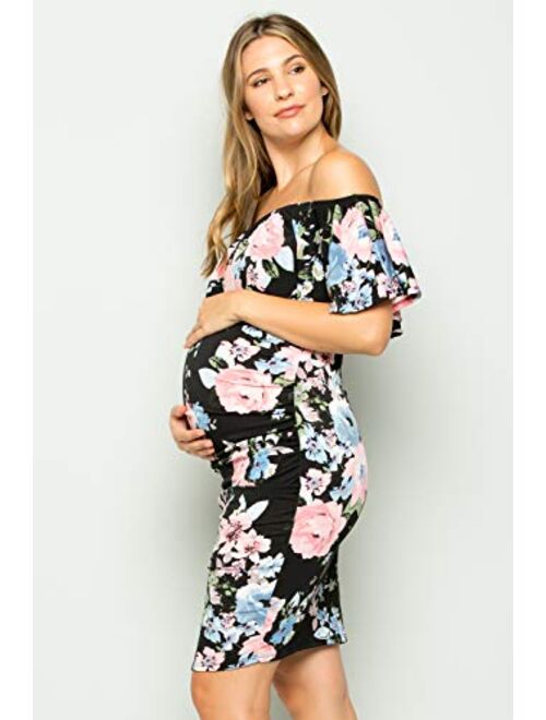 My Bump Women's Ruffle Off-Shoulder Maternity Dress W/Side Sharing(Made in USA)