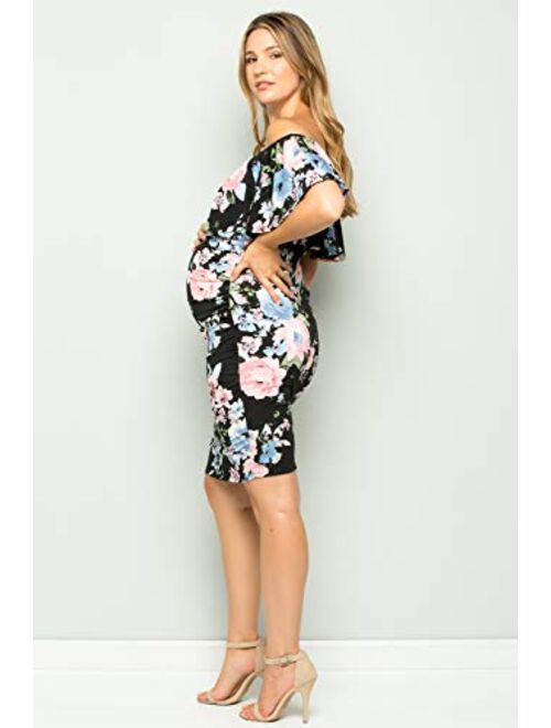 My Bump Women's Ruffle Off-Shoulder Maternity Dress W/Side Sharing(Made in USA)