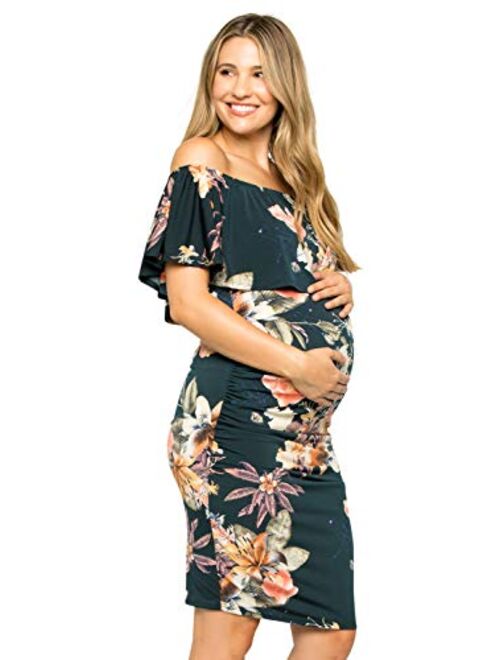 My Bump Women's Ruffle Off-Shoulder Maternity Dress W/Side Sharing(Made in USA)