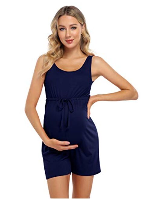 Coolmee Maternity Dress Women's Scoop Neck Sleeveless Tank Top Summer Short Jumpsuit