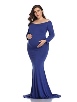 Mommy & Jennie Maternity Dress for Photography Off Shoulder Long Sleeve Chiffon Gown Split Front Maxi Pregnancy Dresses for Photoshoot…