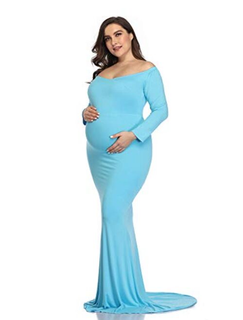 Mommy & Jennie Maternity Dress for Photography Off Shoulder Long Sleeve Chiffon Gown Split Front Maxi Pregnancy Dresses for Photoshoot…