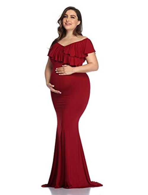 Mommy & Jennie Maternity Dress for Photography Off Shoulder Long Sleeve Chiffon Gown Split Front Maxi Pregnancy Dresses for Photoshoot…