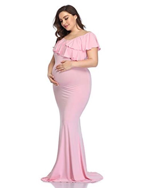 Mommy & Jennie Maternity Dress for Photography Off Shoulder Long Sleeve Chiffon Gown Split Front Maxi Pregnancy Dresses for Photoshoot…