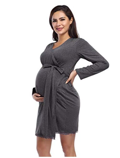 Coolmee Maternity Dress 3 in 1 Labor/Delivery/Nursing Hospital Gown,Women's Maternity Nightgown with Button